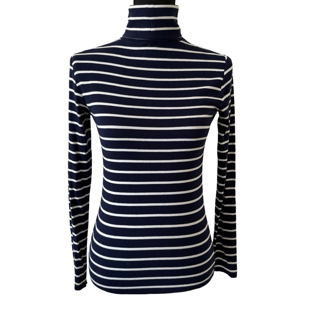 Womens Polo Ralph Lauren Long Sleeve Ribbed Knit Turtleneck Shirt Navy Small